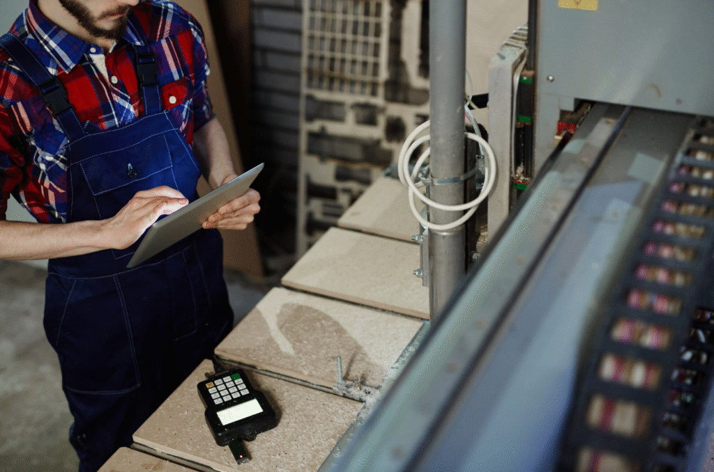 Technicians perform preventive maintenance on equipment based on data trends.
