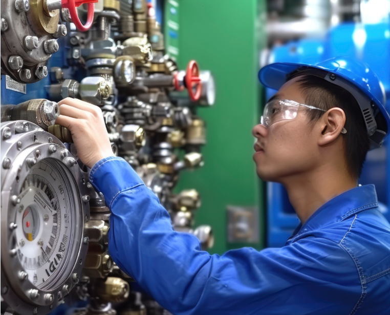 Equipment maintenance personnel are inspecting the mechanical operation status. Routine Equipment Maintenance captures early faults and avoids production line shutdowns.